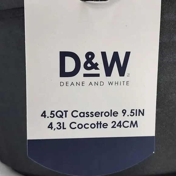 D&W‎ Premium Cookware 9.5in Stock Pot Casserole with Lid Nonstick 4.5QT Charcoal